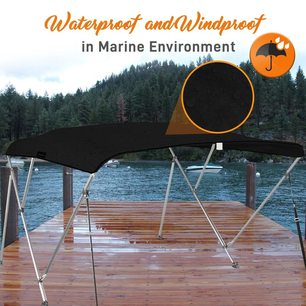 SereneLife 3 Bow 67-72 Inch Bimini Top vessel wrap with Double Walled Frame, Gray