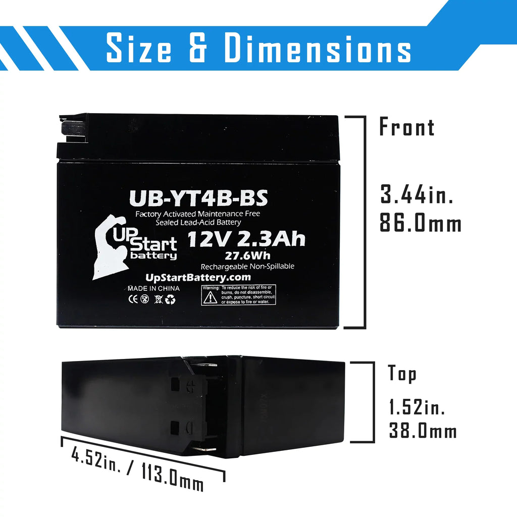 3 Pack - YT4B-BS Battery Replacement for (2.3Ah, 12v, Sealed) Factory Activated, Maintenance Free Battery - suitable with 2015 Yamaha SR400, 2008 Suzuki DR-Z70, 2009 Suzuki DR-Z70