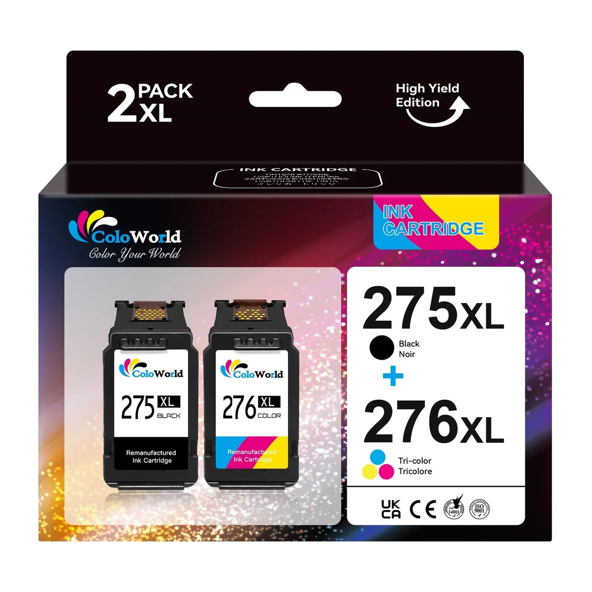 PG-275XL CL-276XL Ink Cartridge for  275 276  for  275XL 276XL Ink Fir for  Pixma TS3500 TS3520 TS3522 TR4700 TR4720 TR4722 (1 Black, 1 Tri-Color)