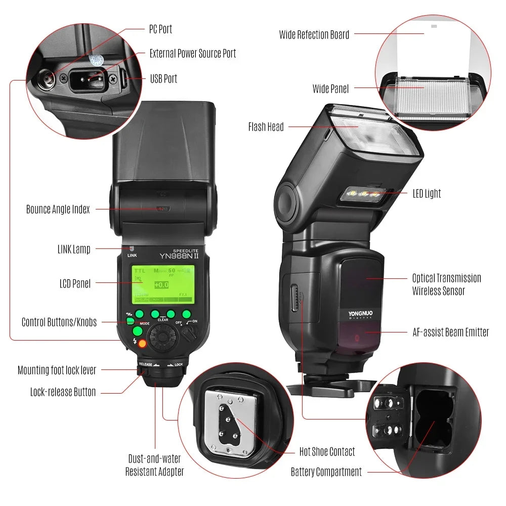 YONGNUO Camera Flash,With Yn622n Yn560 Yn968n Ii Ttl Speedlite 1/8000s Speedlite 1/8000s Hss Built-in Led 5600k Dslr Cameras suitable Yn622n Yn560 Wireless Yn968n Wireless Speedlite Master Optical