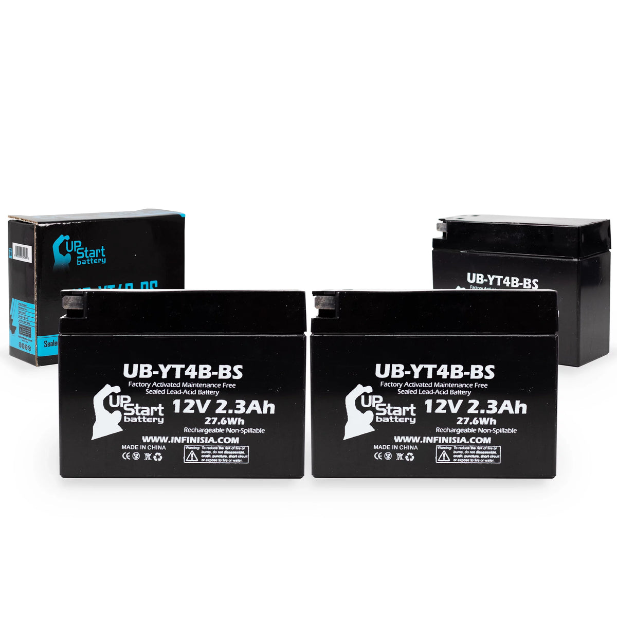 3-Pack UpStart Battery Replacement for 2009 Yamaha SR400 400CC Factory Activated, Maintenance Free, Motorcycle Battery - 12V, 2.3Ah, UB-YT4B-BS