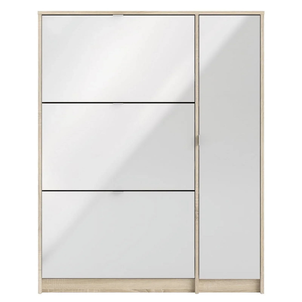 Allora 3 Drawer Shoe Cabinet & Door in Oak-White High Gloss with 2 Layers
