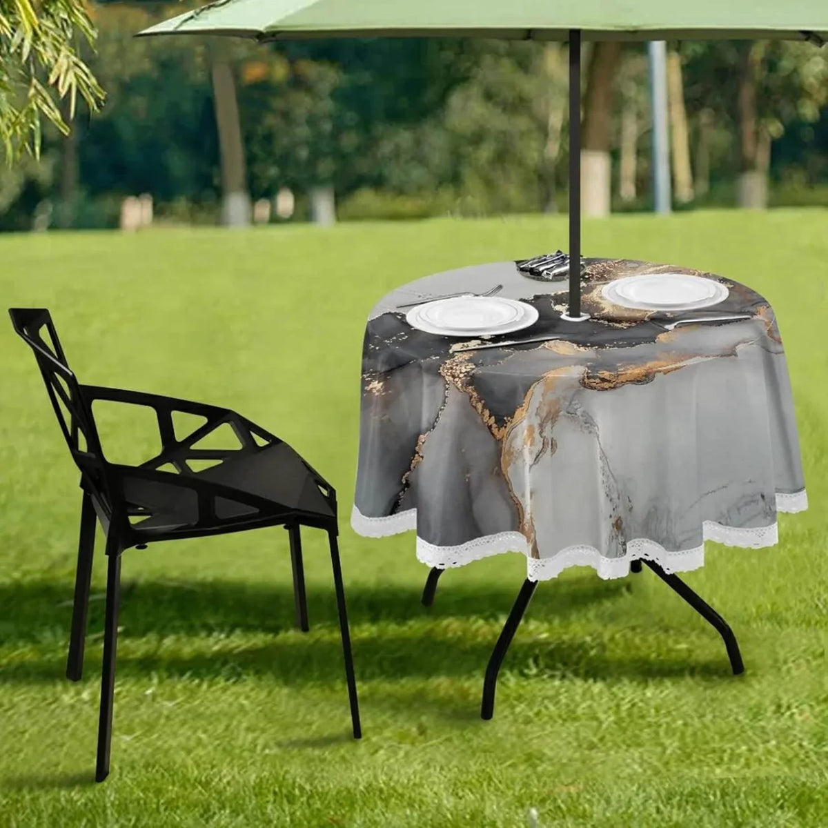 Dreamtimes 60" Natural Luxury Abstract Fluid Art Painting Round Tablecloth 60In,Waterproof Round Table Cloths with Umbrella Hole and Zipper,Party Patio Table Covers for Outdoor Backyard /BBQ/Picnic