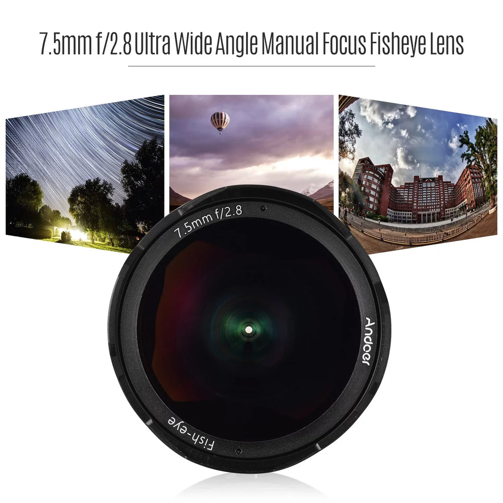 Andoer Andoer 7.5mm F2.8 Manual Focus Fisheye Lens 180° Ultra Wide Angle Large Aperture E-Mount Lens suitable with APS-C Frame Camera A6600 A6100 A6400 A6500 A6300 A6000 5100 A77II