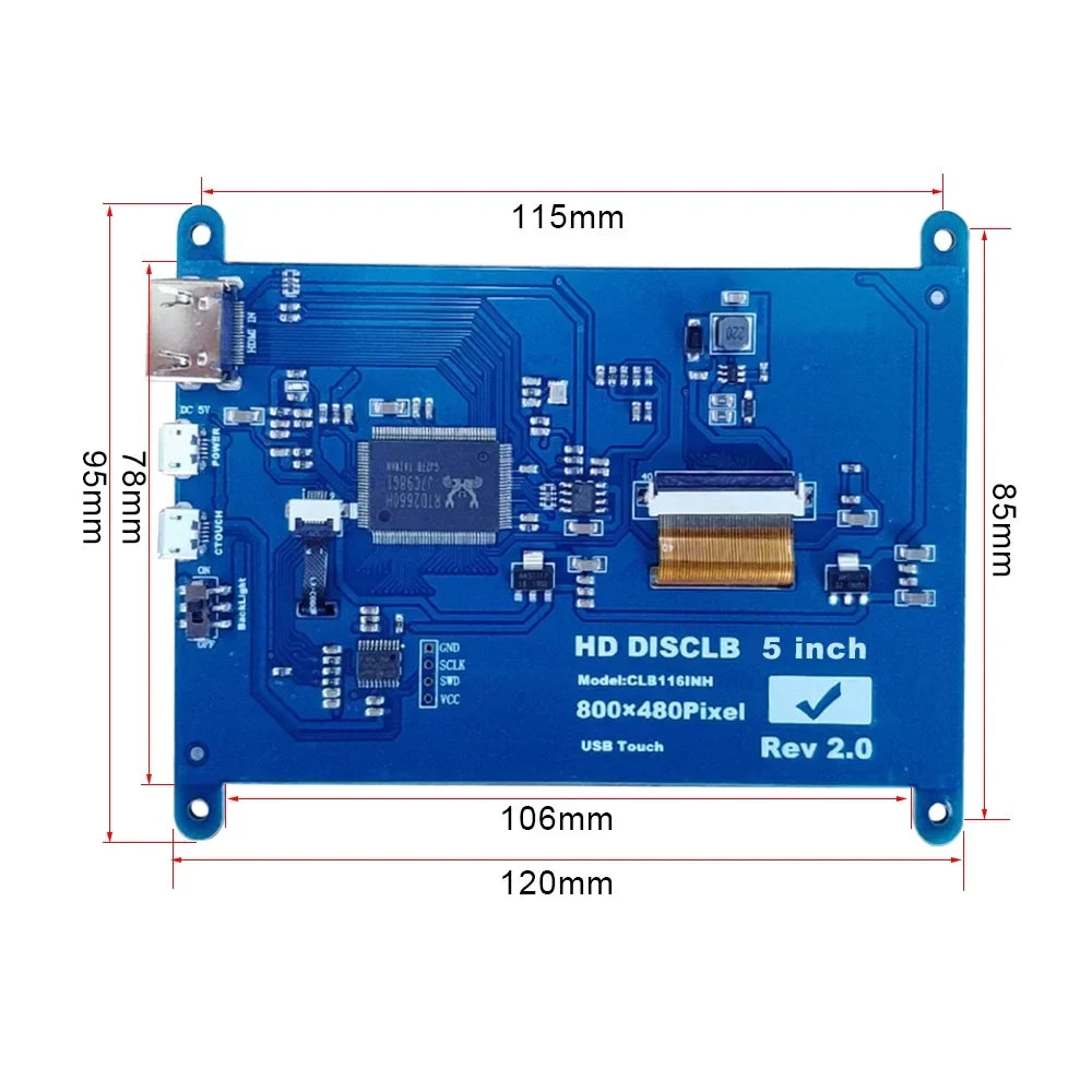 Walmeck 5 Inch Capacitive Touchscreen Display 800*480 Resolution Small Portable with USB Interface matching with Raspberry Pi Tool
