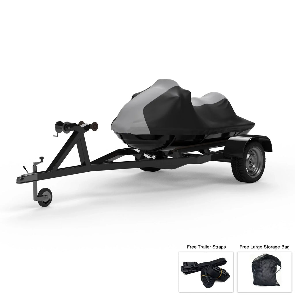 Weatherproof Jet Ski protector For KAWASAKI Jet Ski Ultra 300X 2007-2013 - GRAY / Black Color - All climate - Trailerable - Protects from Rain, Sun, And More! Includes Trailer Straps And Storage Bag