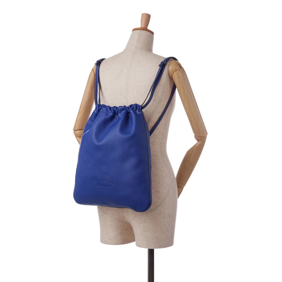 Pre-Owned Authenticated Hermès Cheri Bridado Backpack Calf Leather Blue Unisex (Like New)
