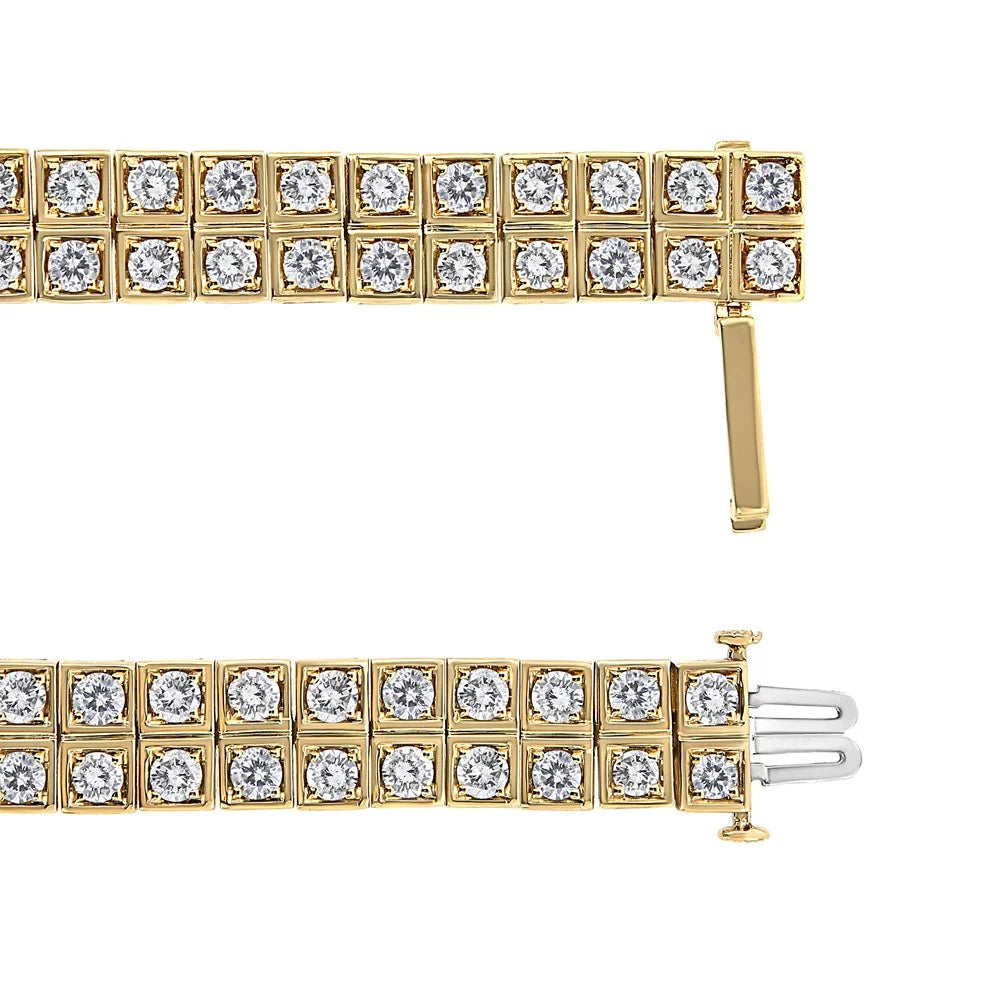 10K Yellow Gold 8.00 Cttw Round-Cut Diamond Two Row Square Link Tennis Bracelet (K-L Color, I1-I2 Clarity) - 7.25" Inches