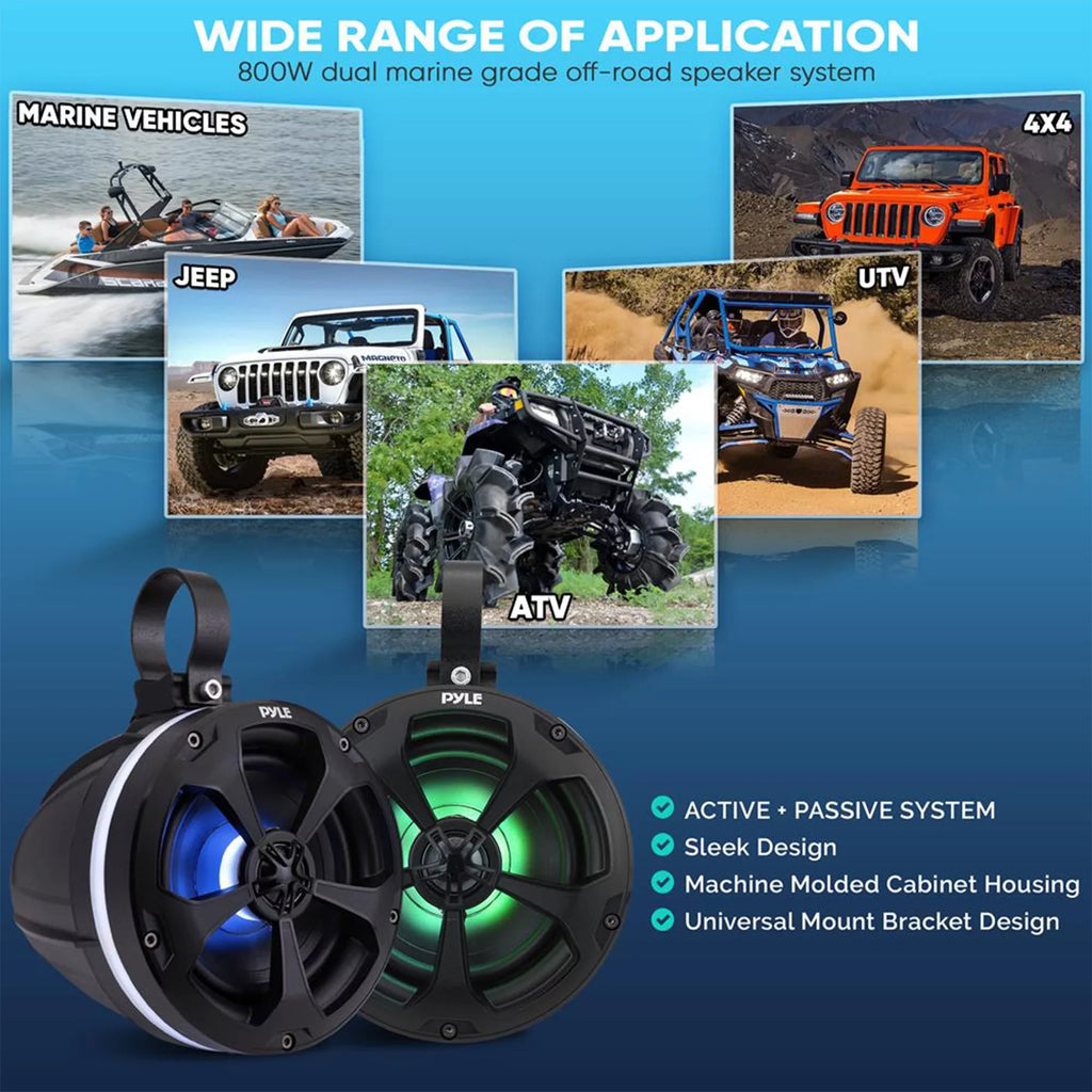 Pyle 5.25 In 1,000 Watt 2 Channel Waterproof Off Road vessel and ATV Speakers