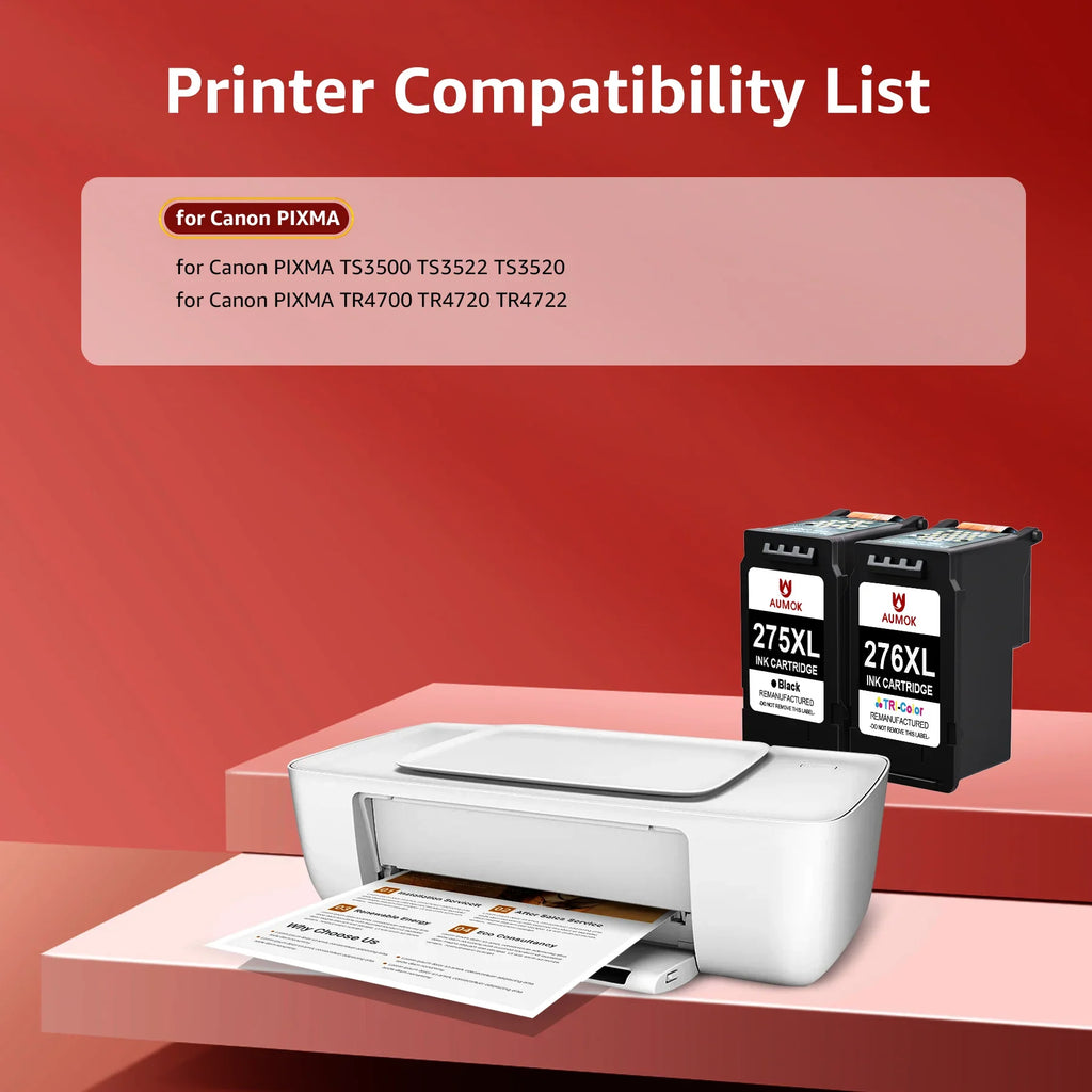 275XL 276XL Ink Cartridge Replacement for  PG-275 CL-276 275 276 Combo XL suitable with  PIXMA TS3520 TS3522 TS3500 TR4720 TR4722 TR4700 Printer(1 Black, 1 Color)