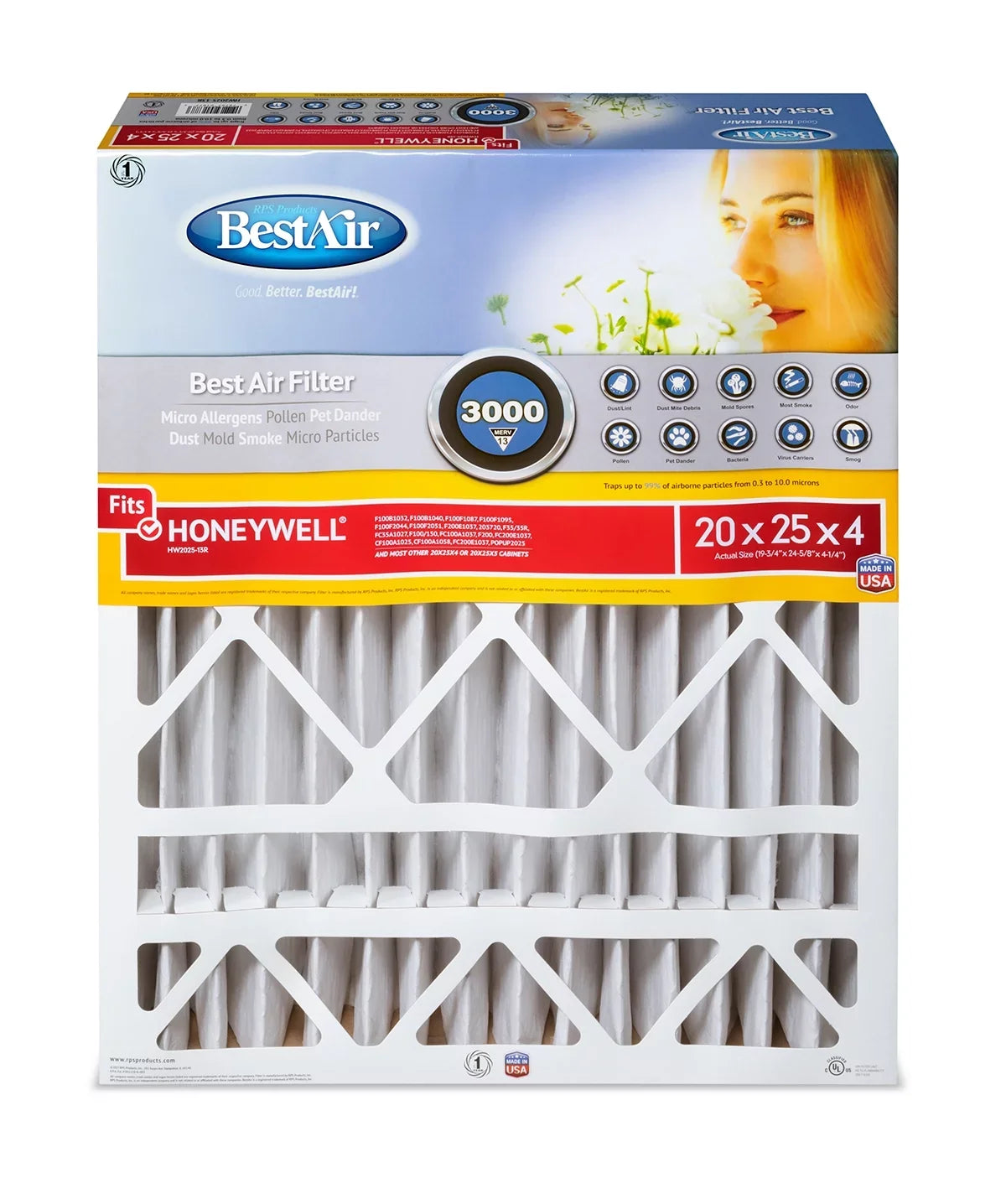 BestAir HW2025-13R Honeywell 20x25x4 Series 3000 MERV 13 Furnace Filter