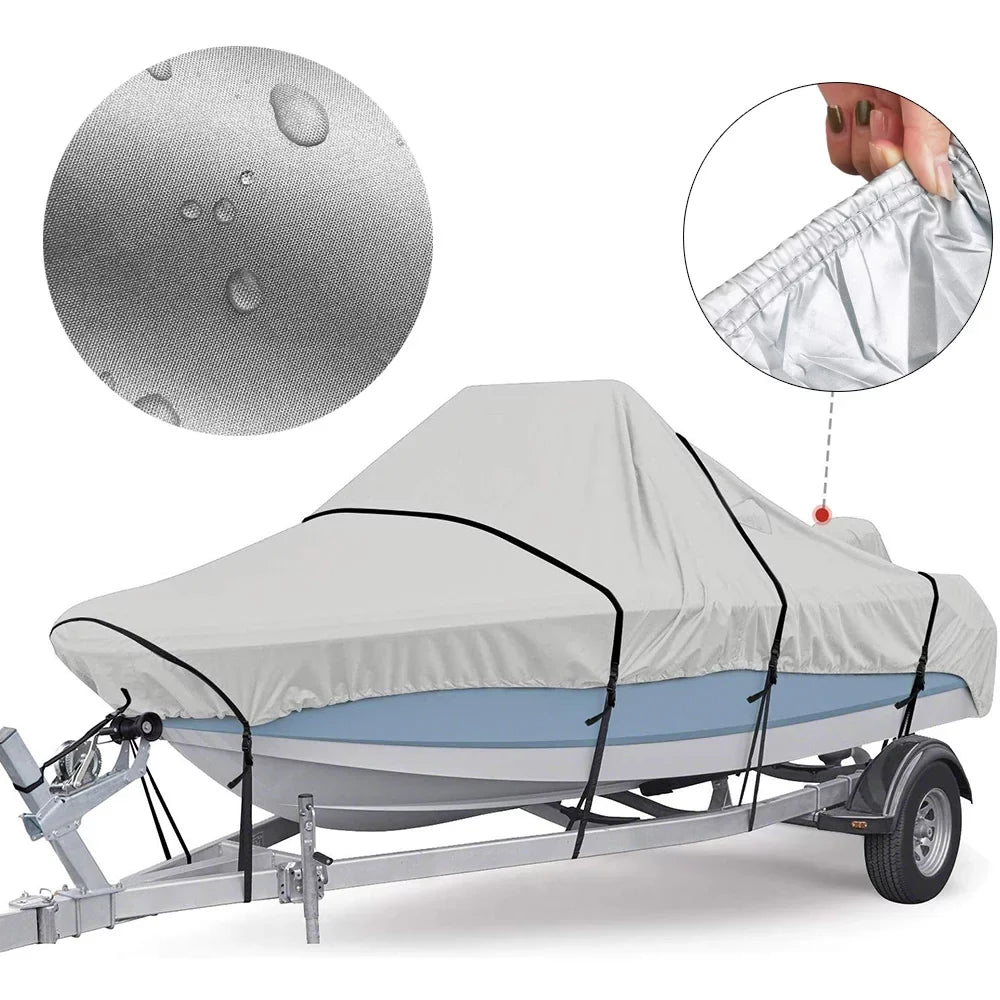 vessel wrap Yacht  Protection Waterproof Heavy Duty Silver Reflective 300D Oxford Fabric Anti-smashing Durable and Tear Proof Fits V-HULL TRI-HULL Runabouts and Bass Boats 11-13FT