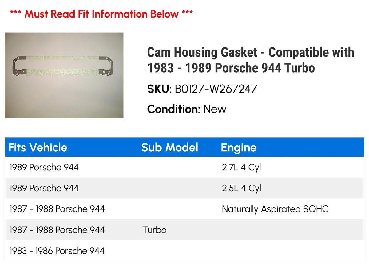 Cam Housing Gasket - appropriate with 1983 - 1989 Porsche 944 Turbo 1984 1985 1986 1987 1988
