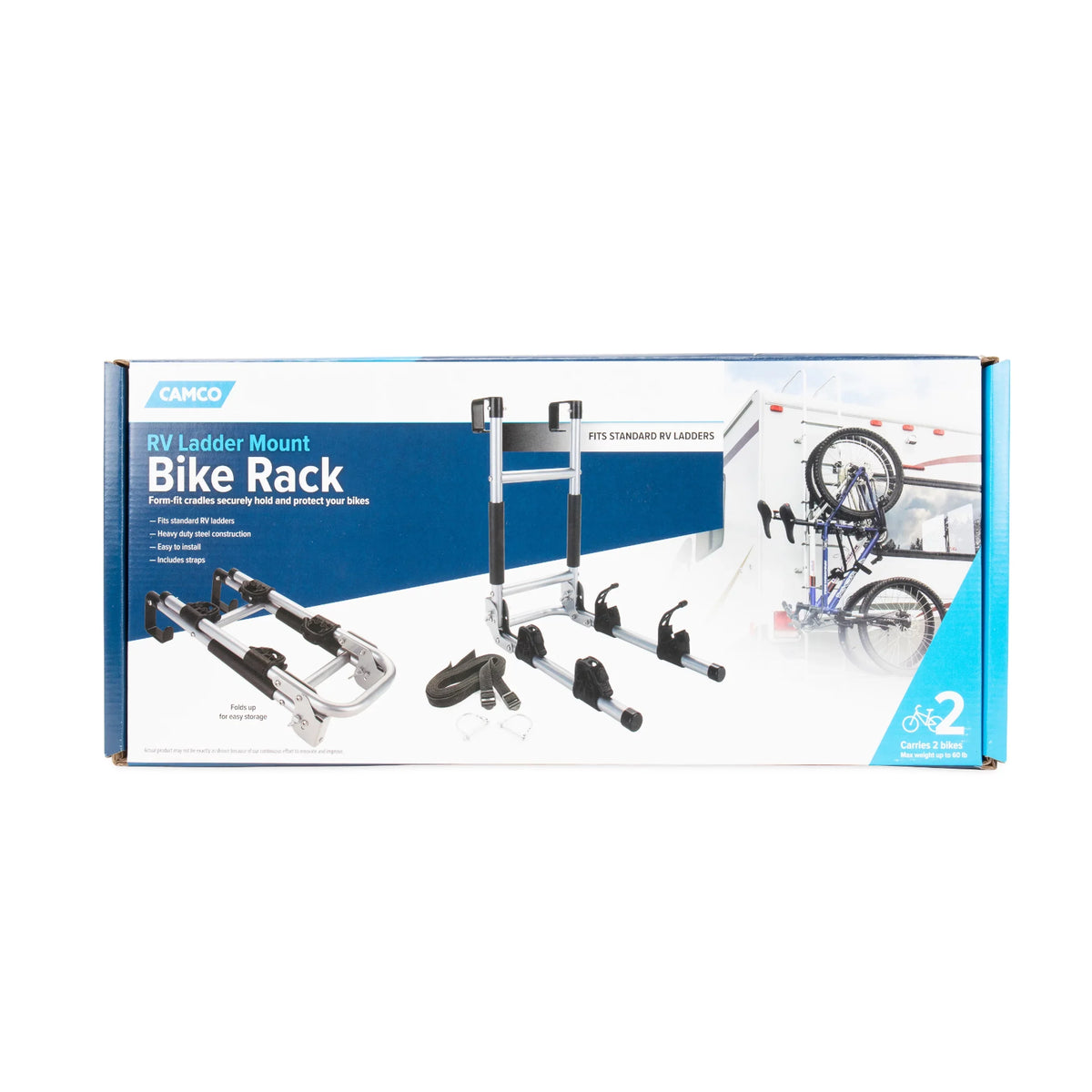 Camco Camper/RV Ladder Mount Bike Rack | Holds Up to 2 Bikes | Black & Silver (51492)