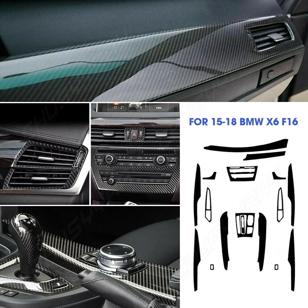For  X6 F16 2015 2016 2017 2018 Black Interior protector Trim  5D Carbon Fiber （For left-hand drive vehicles）