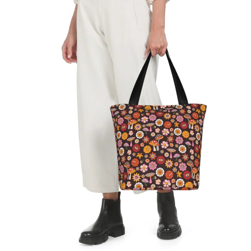 Lukts 70s Groovy Hippie Retro Tote Bag,Shoulder Bag Women'S Hobos Handbags Large Capacity Shopping Bag