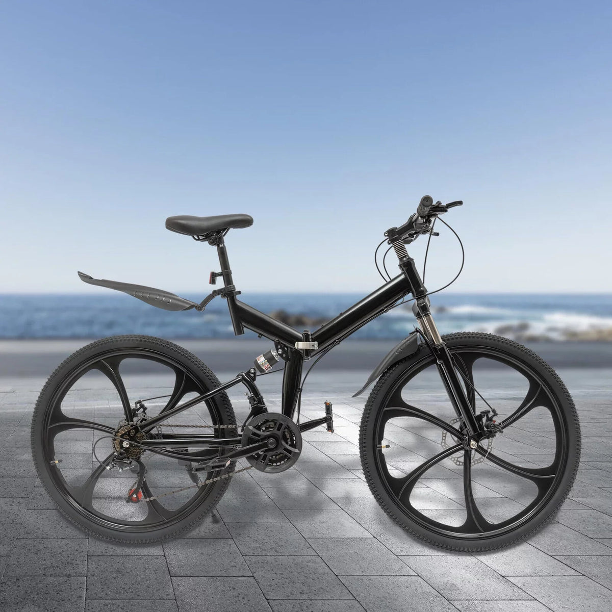 Miumaeov 26" Black Adult Folding Bike 21-Speed Shifter Folding City Bike Light Weight Carbon Steel Camping Bicycle Max Loading 150kg/330lbs