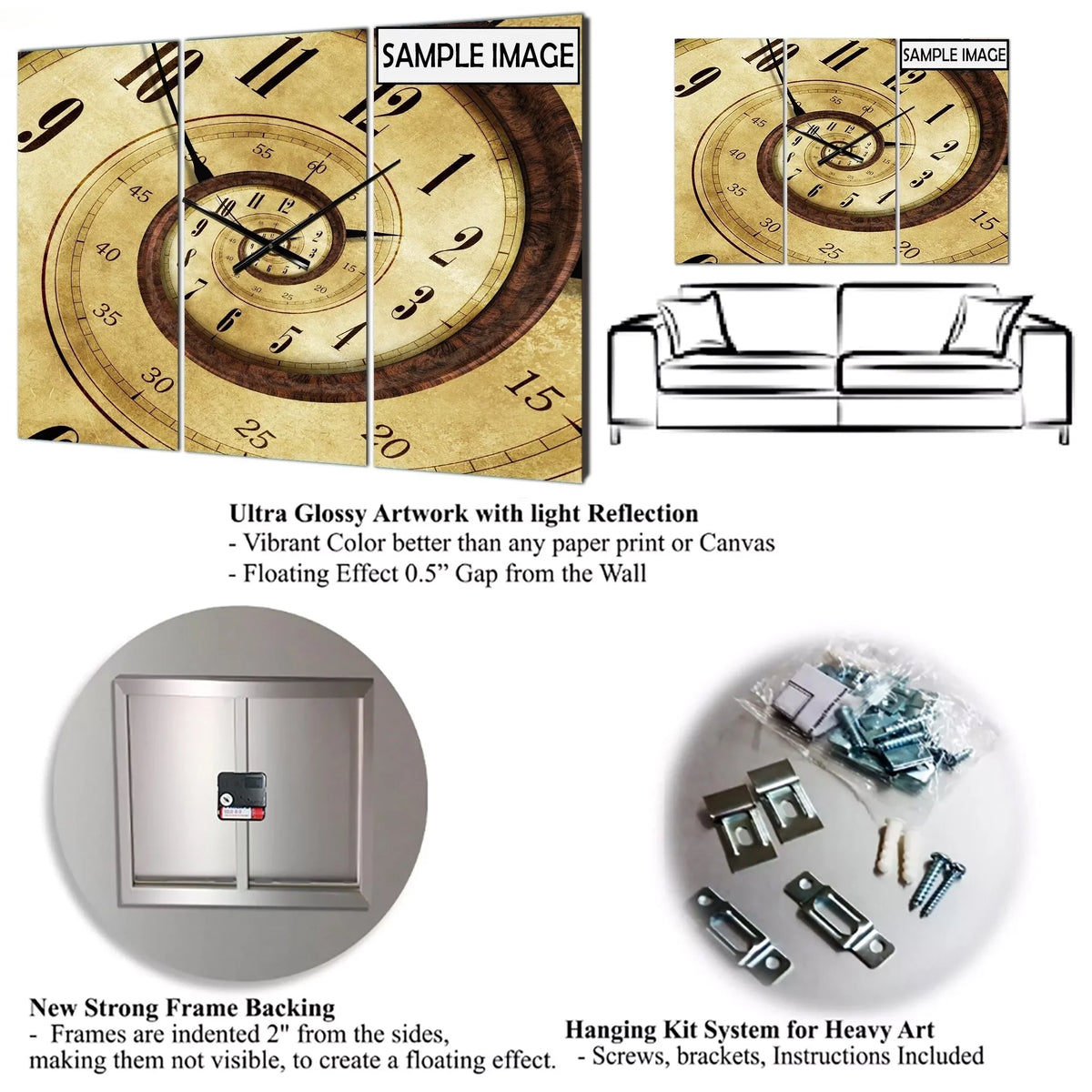 high - 3 Panels. wide x 28 in. DESIGN ART Designart 'Mineral Slice XV' Large Fashion Wall Clock - 3 Panels - 36 in