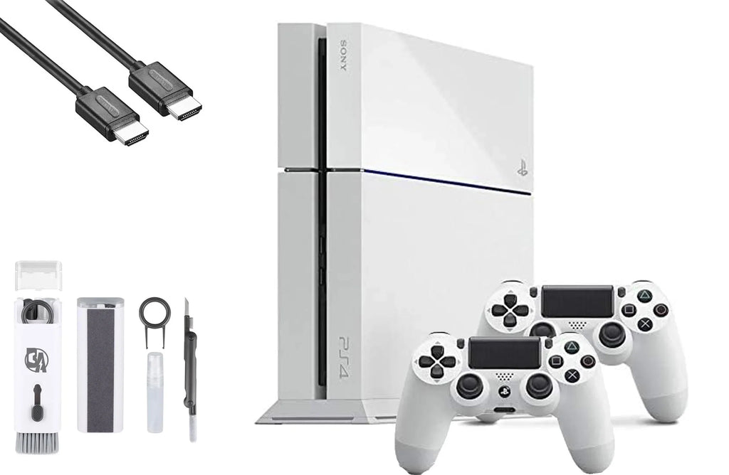 PlayStation 4 500GB Gaming Console White HDMI Cable 2 Controller with BOLT AXTION Cleaning Kit Bundle Like New