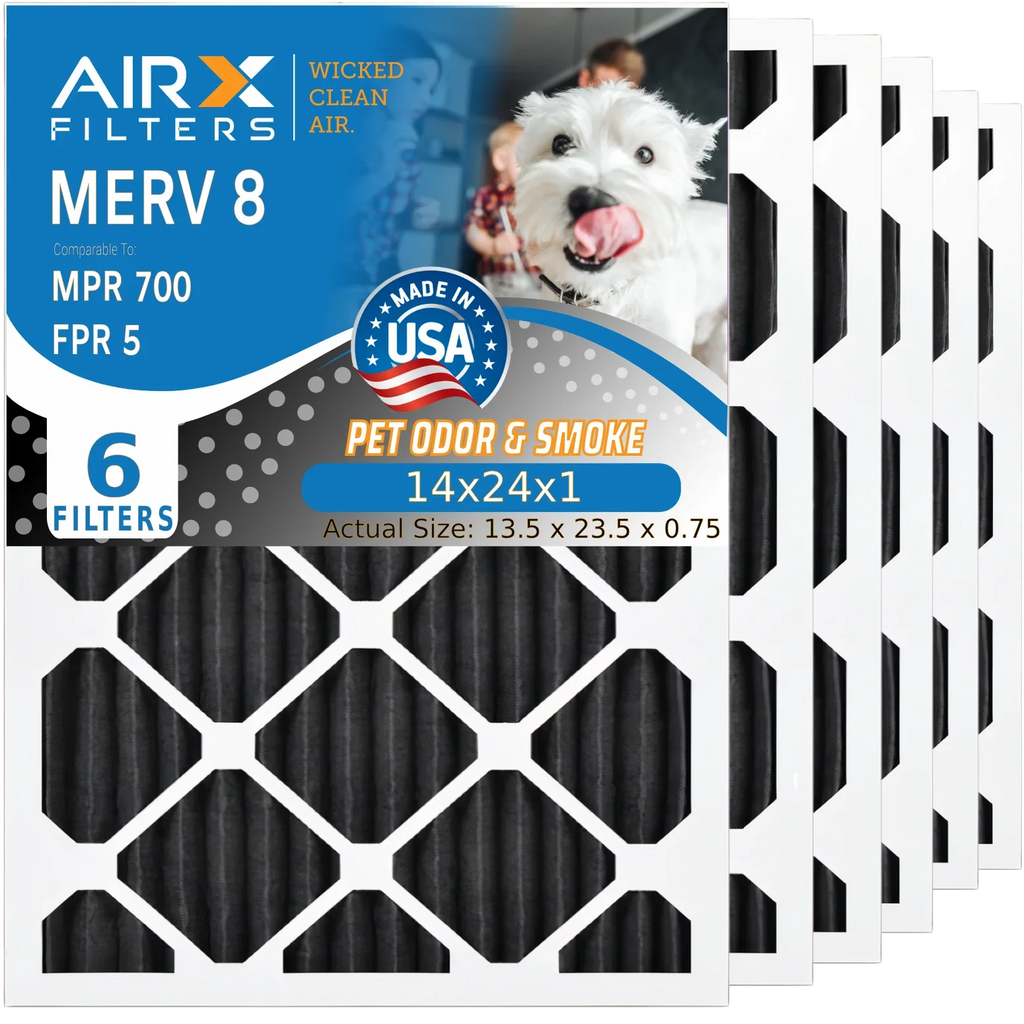 6 Pack. 14x24x1 Air Filter Odor Eliminator Carbon Filter MERV 8 Comparable to MPR 700 & FPR 5 AC HVAC Premium USA Made 14x24x1 Furnace Filters by AIRX FILTERS WICKED CLEAN AIR
