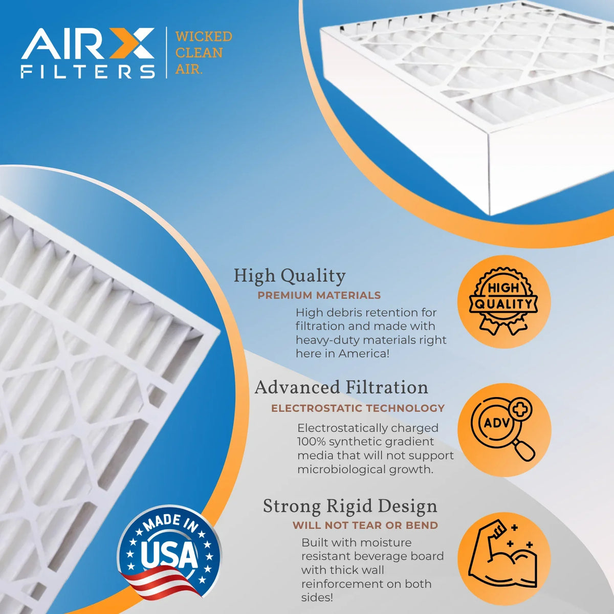 20x20x5 Air Filter MERV 11 Comparable to MPR 1000, MPR 1200 & FPR 7 matching with Goodman / Amana M2-1056 Premium USA Made 20x20x5 Furnace Filter 2 Pack by AIRX FILTERS WICKED CLEAN AIR.