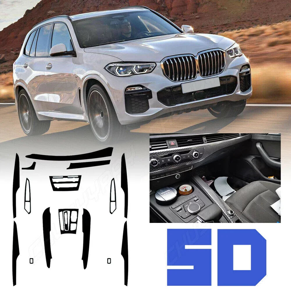For  X6 F16 2015 2016 2017 2018 Black Interior protector Trim  5D Carbon Fiber （For left-hand drive vehicles）
