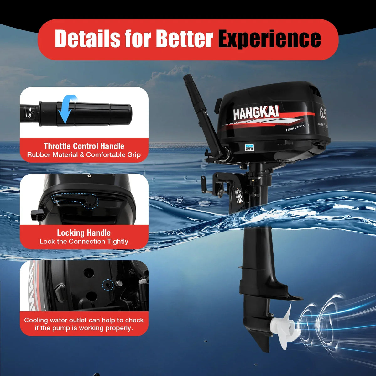 Anqidi 6.5HP 4 Stroke Outboard Motor 123CC Heavy Duty ship Engine with Single Cylinder aqua Cooling System & CDI Ignition Tiller Control Max 6000r/min