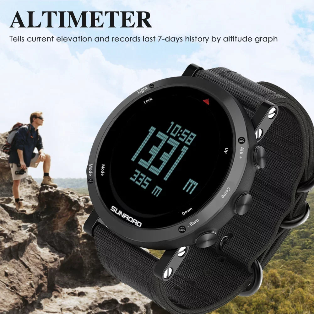 SUNROAD Barometer Altimeter Compass Thermograph elements Forecast Men Watch 50meters moisture-immune Multifunctional Sports Watch for Mountaineering Running Trekking Camping