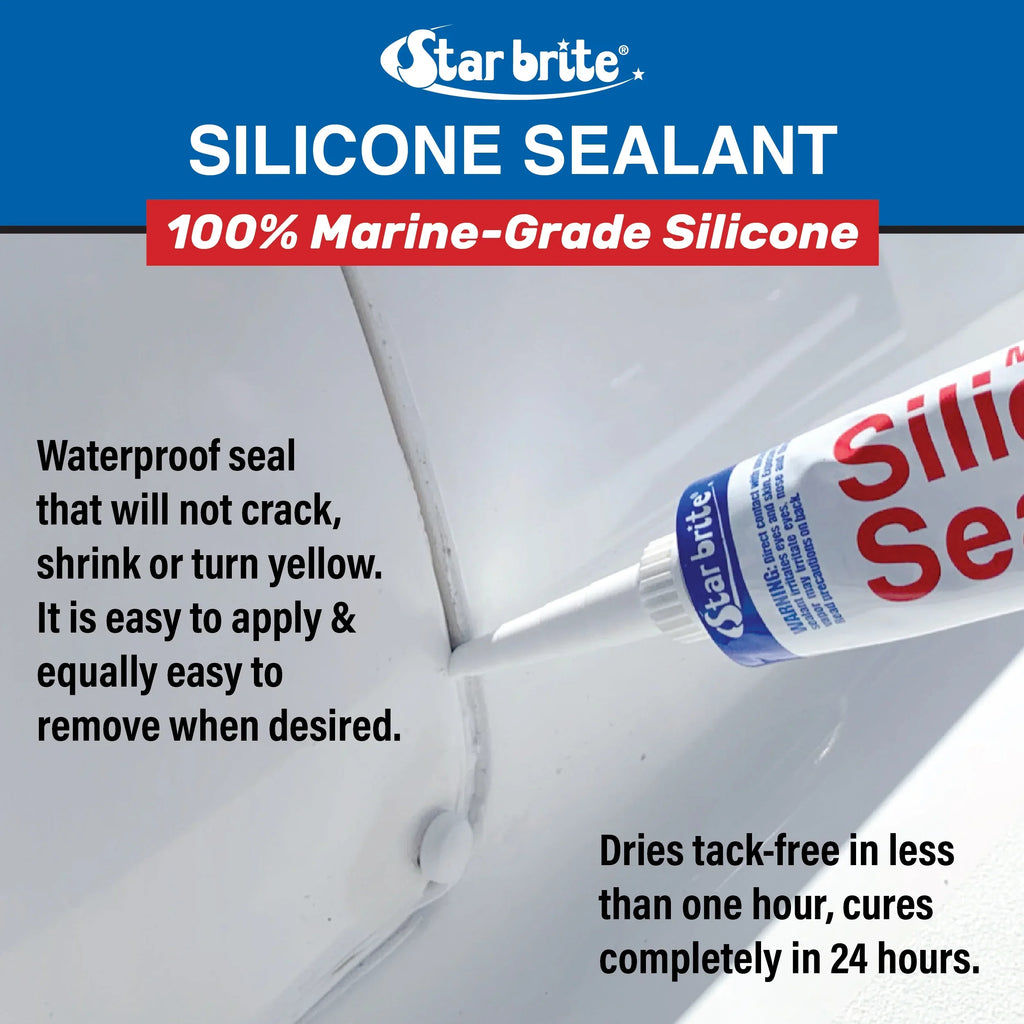 STAR BRITE Marine Silicone Sealant - Clear, 10.1 Oz Cartridge, Waterproof, Durable, UV impervious, for Fiberglass, Metal, Wood, Glass, Ceramic & More (082122)