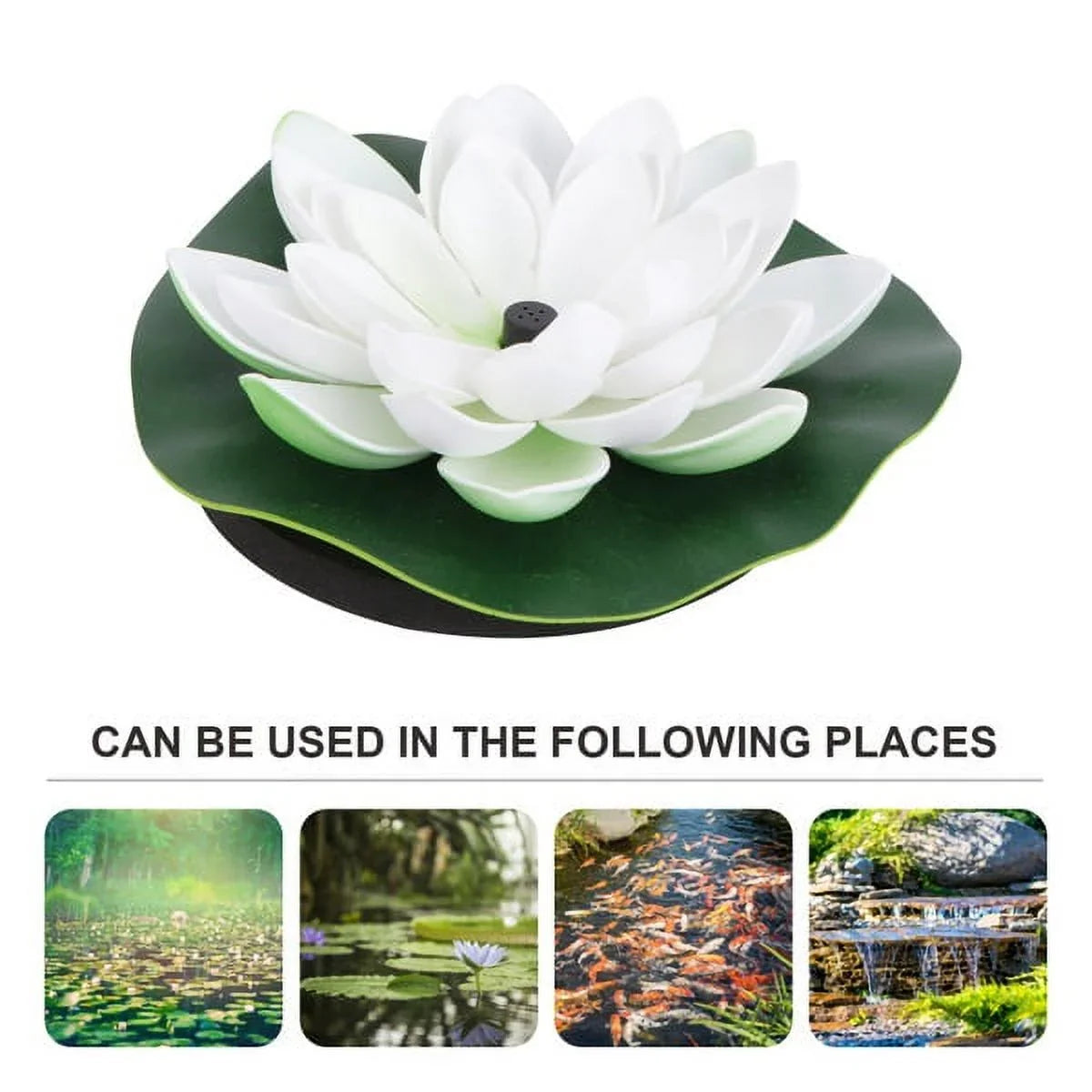 HOTBEST Solar-powered Waterproof Lotus Lamp Lotus Fountain Novel Fish Pond Fountain Garden Decor liquid Lily Bird Bath Fountain(White)