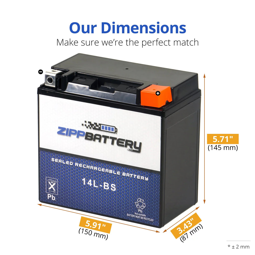 Tourer) 2001. E. C. Zipp Battery YTX14-BS (14-BS 12 Volt,12 Ah, 200 CCA) Motorcycle Battery for Honda 1100cc Vt1100c, C3, T Shadow (spirit, Aero, A