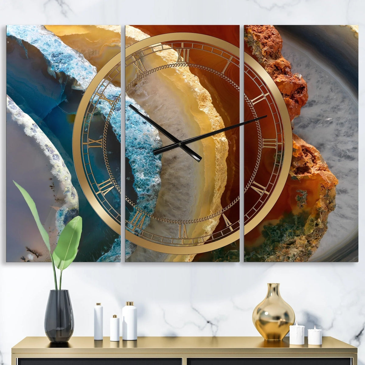 high - 3 Panels. wide x 28 in. DESIGN ART Designart 'Mineral Slice XV' Large Fashion Wall Clock - 3 Panels - 36 in