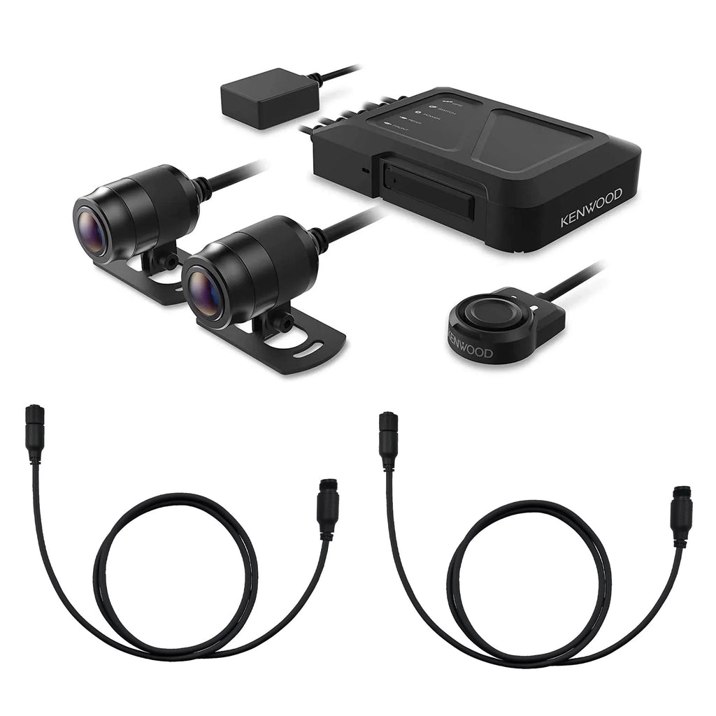 Kenwood STZ-RF200WD Motorsports HD Dash Cam with GPS and Rear-View Camera with 2 Kenwood STZ-RFCC300 9ft (3m) Extensional Cables