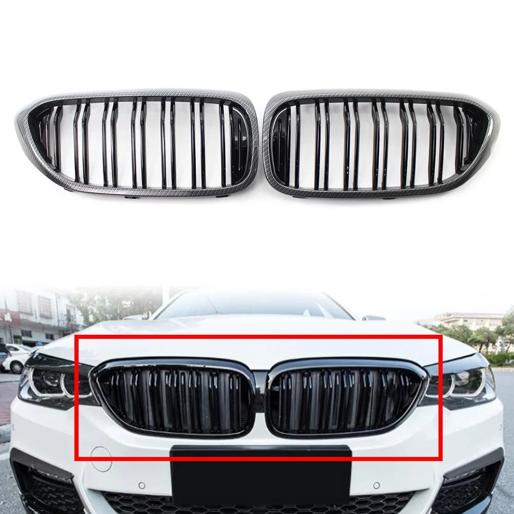 ZSWAL Front Grill shield Trim Keney Grille for  5 Series G30 G31 G38 530i 540i 2017 2018 2019, Carbon Fiber Style