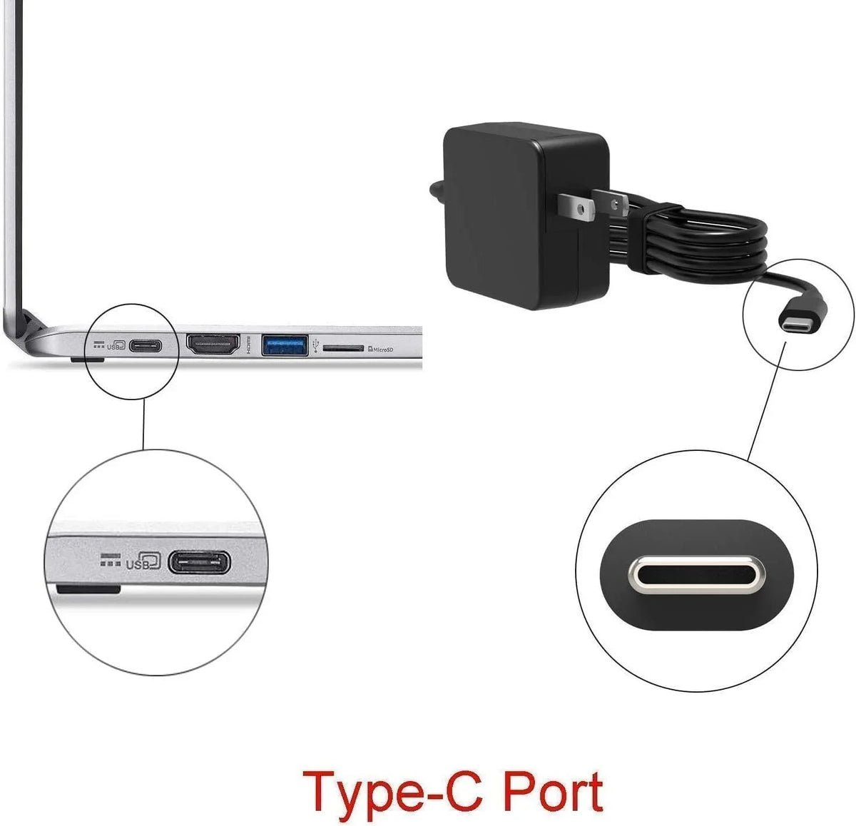 Guy-Tech 45w USB-C Ac Adapter matching with  100e Chromebook 81MA0022US Power Cord