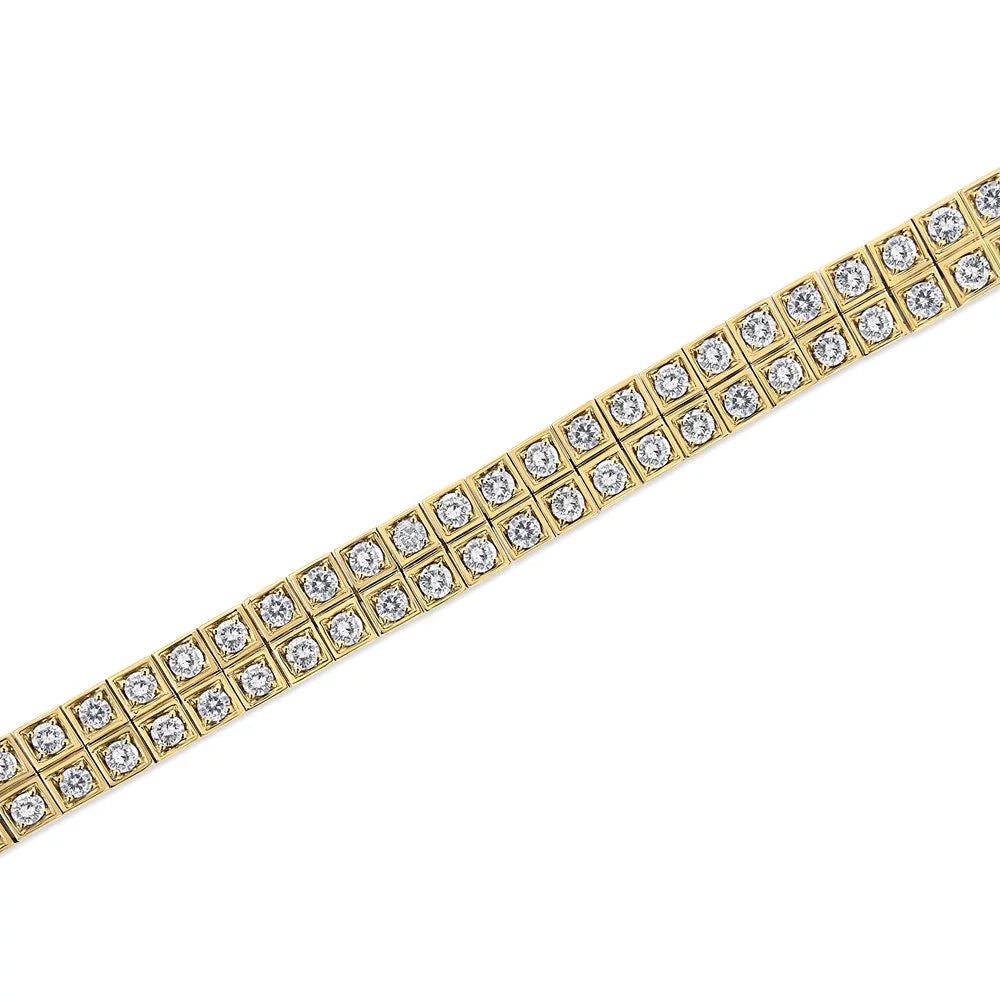 10K Yellow Gold 8.00 Cttw Round-Cut Diamond Two Row Square Link Tennis Bracelet (K-L Color, I1-I2 Clarity) - 7.25" Inches