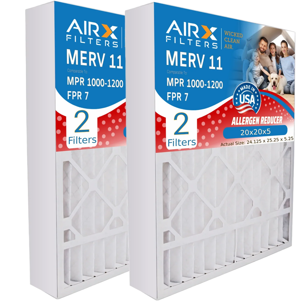 20x20x5 Air Filter MERV 11 Comparable to MPR 1000, MPR 1200 & FPR 7 matching with Goodman / Amana M2-1056 Premium USA Made 20x20x5 Furnace Filter 2 Pack by AIRX FILTERS WICKED CLEAN AIR.