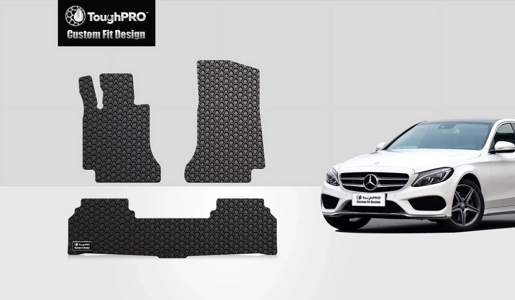 ToughPRO - 1st & 2nd Row Mats matching with MERCEDES-BENZ C400 - All atmospheric conditions Heavy Duty (Made in USA) - Black Rubber - 2015 (Sedan)