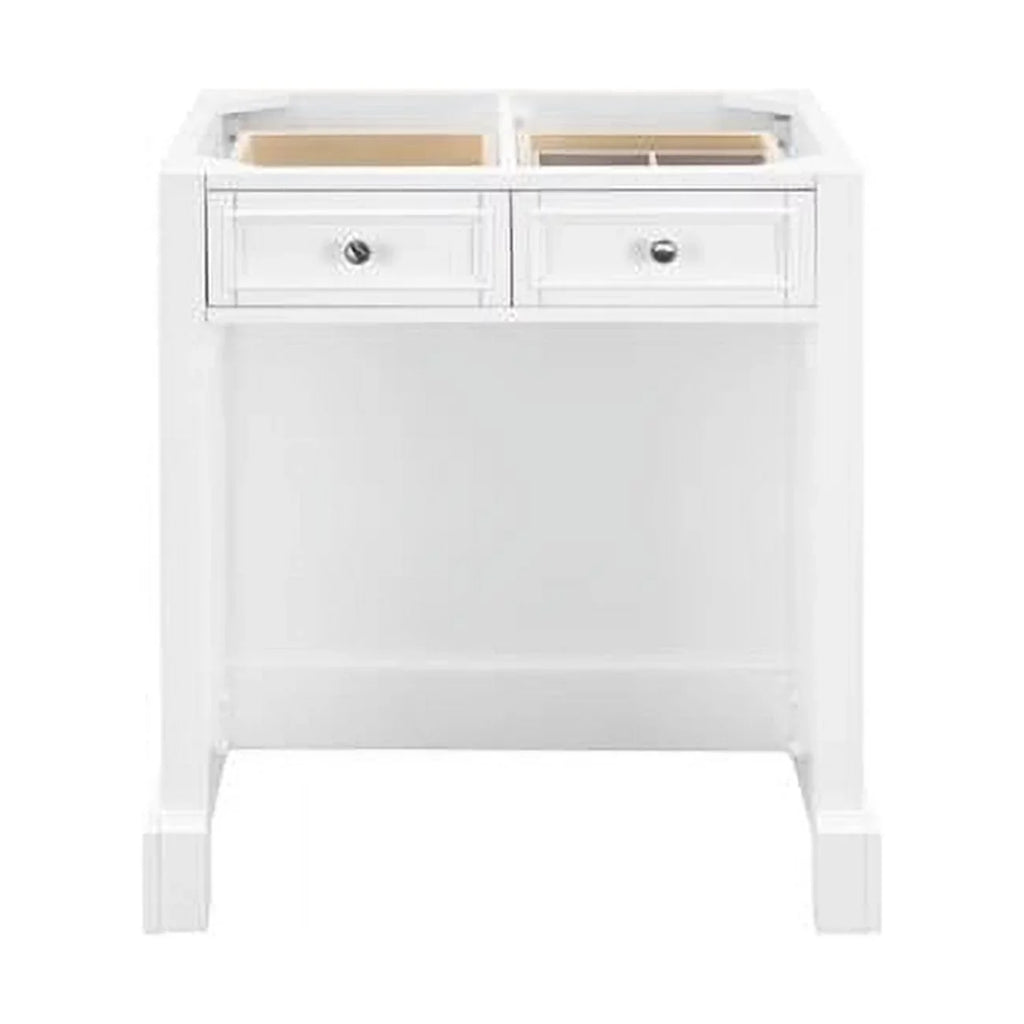 De Soto Makeup Countertop Unit with 3 CM Grey Expo Quartz Top, Bright White. James Martin Furniture  30 in