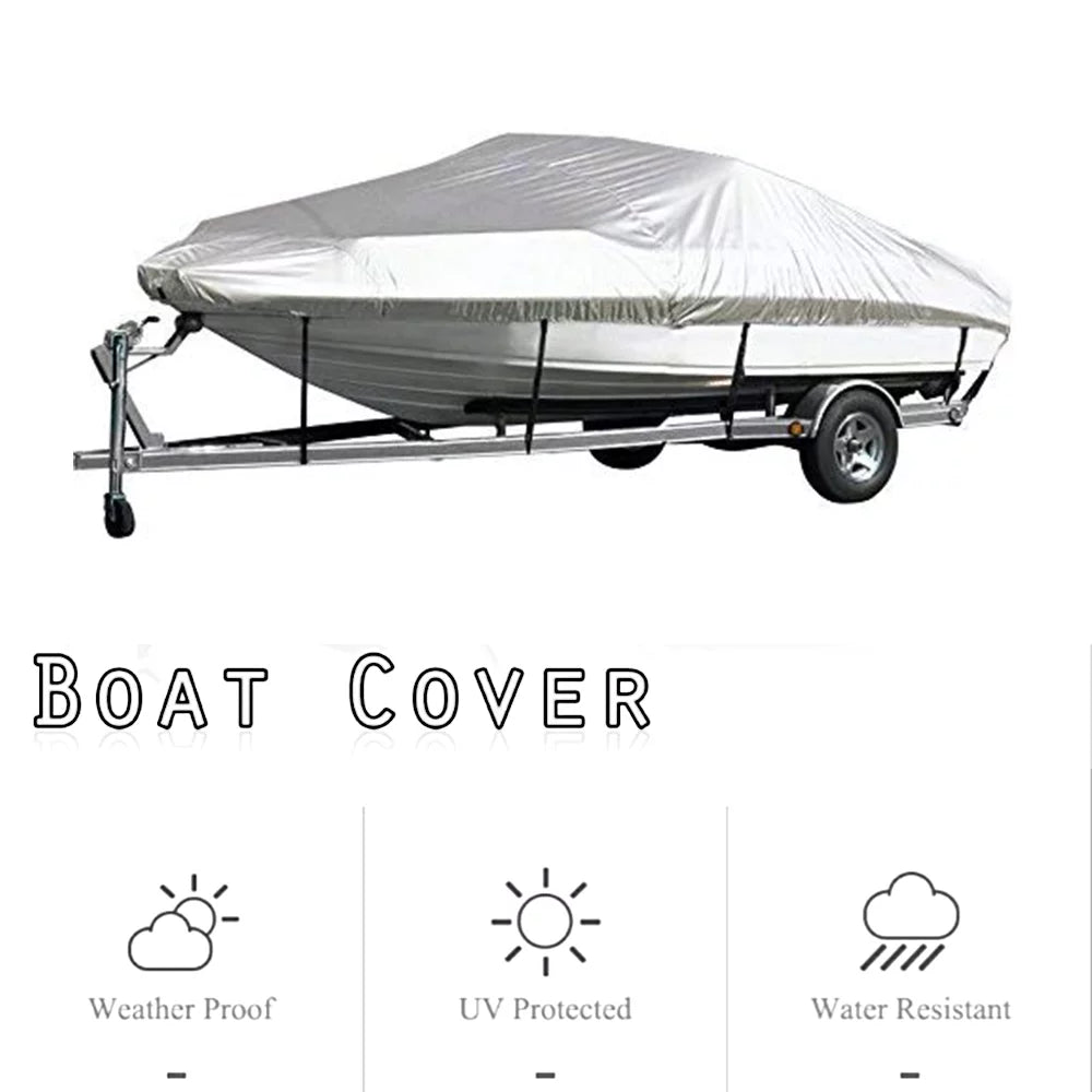 vessel wrap Yacht  Protection Waterproof Heavy Duty Silver Reflective 300D Oxford Fabric Anti-smashing Durable and Tear Proof Fits V-HULL TRI-HULL Runabouts and Bass Boats 11-13FT
