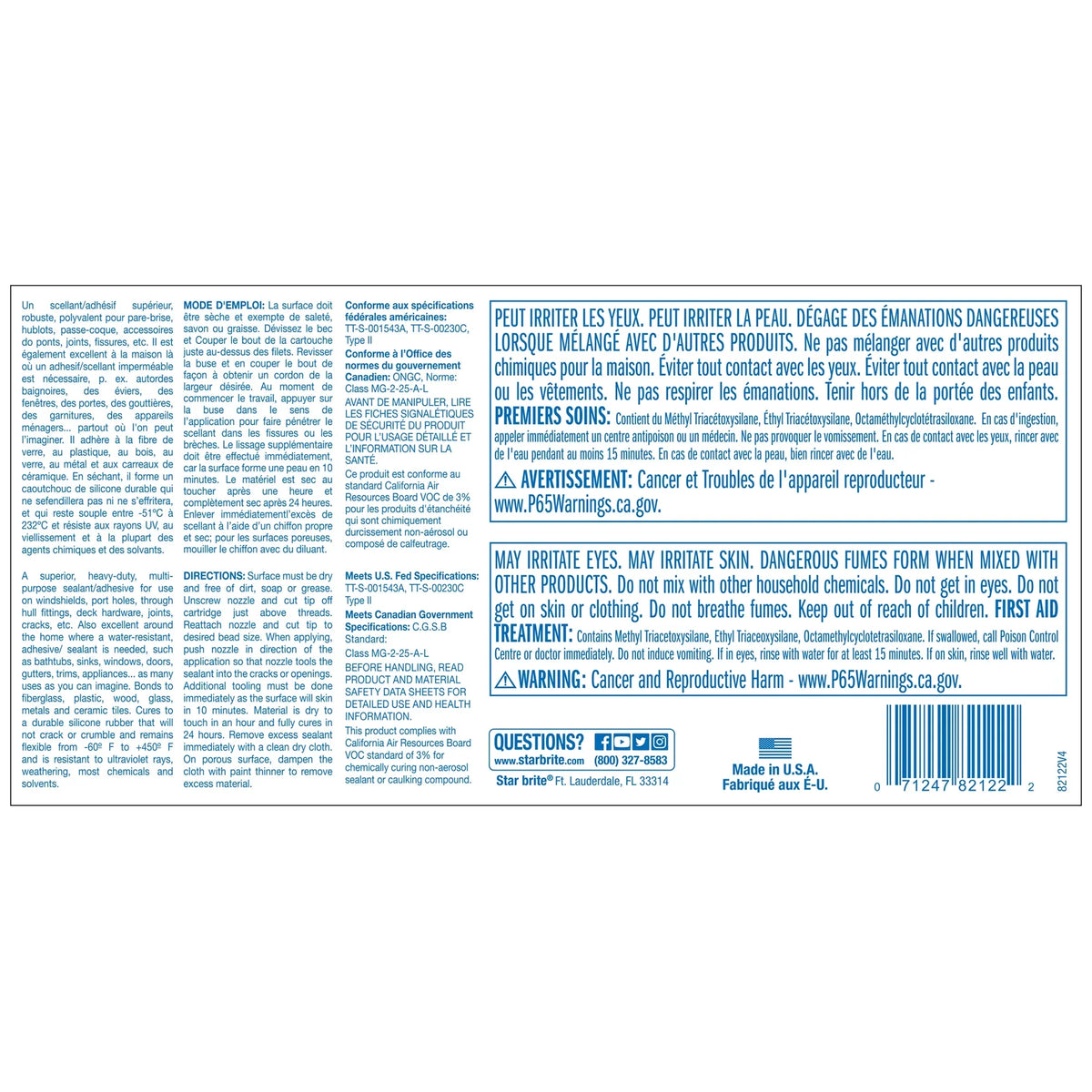 STAR BRITE Marine Silicone Sealant - Clear, 10.1 Oz Cartridge, Waterproof, Durable, UV impervious, for Fiberglass, Metal, Wood, Glass, Ceramic & More (082122)