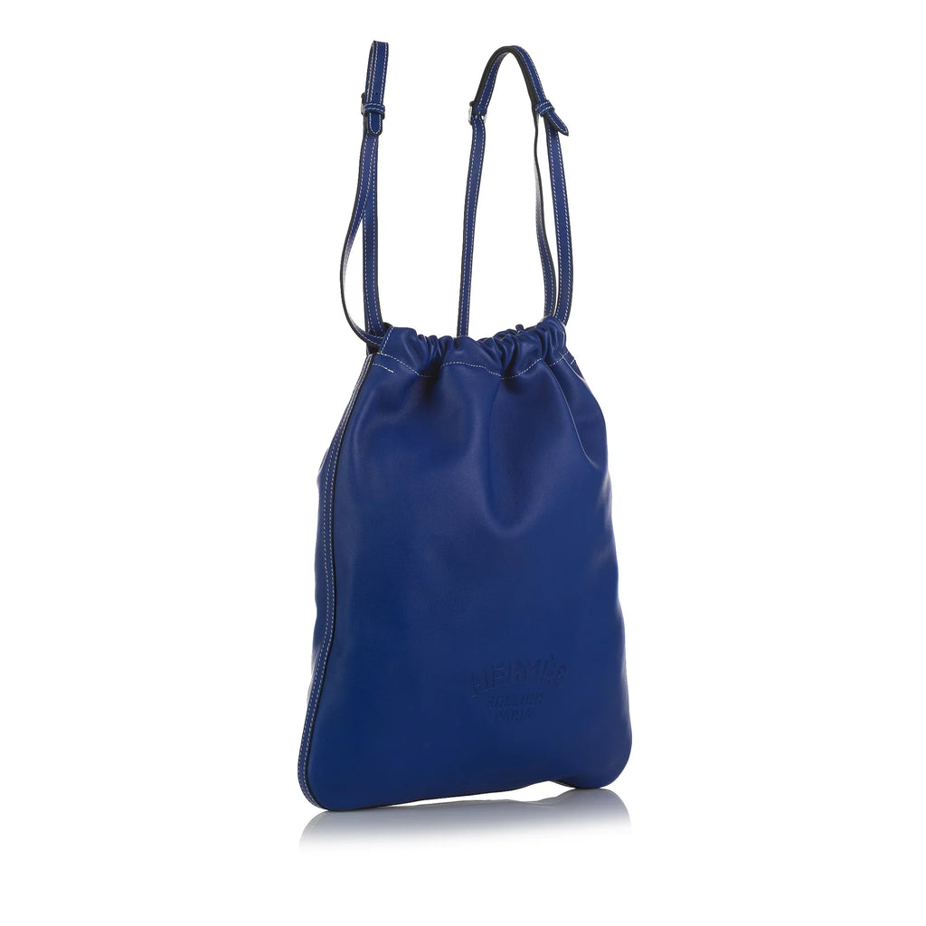 Pre-Owned Authenticated Hermès Cheri Bridado Backpack Calf Leather Blue Unisex (Like New)
