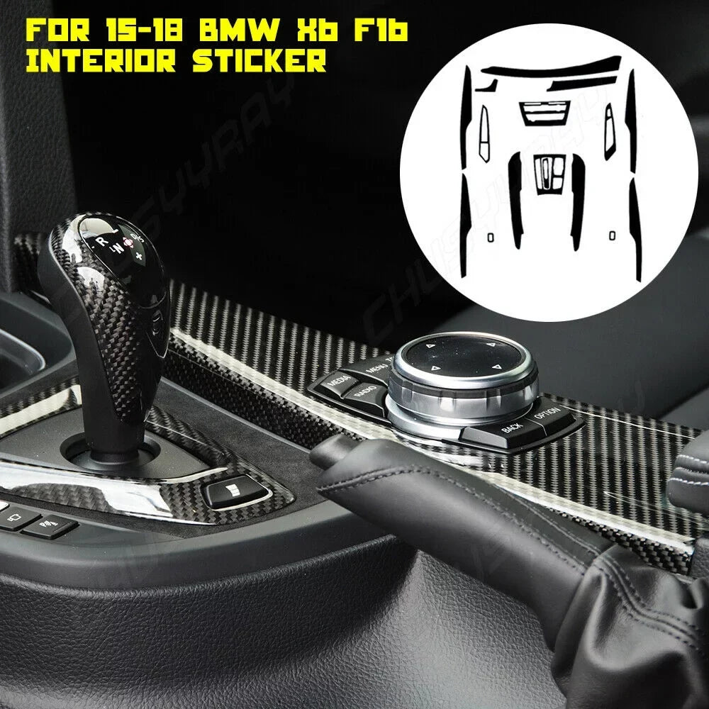 For  X6 F16 2015 2016 2017 2018 Black Interior protector Trim  5D Carbon Fiber （For left-hand drive vehicles）