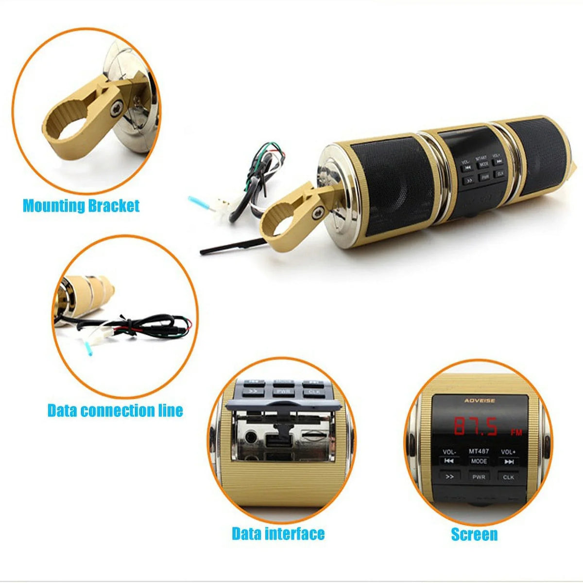 Motorcycle Bluetooth V2.1+ EDR Audio Speaker Waterproof immune Motorbike Stereo FM Radio USB TF Card MP3 Player
