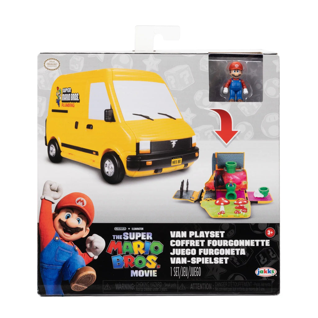 Movie Yellow Van Playset Opens to Reveal Movie Moment with 1.25 inch Action Figure Children 3 to 8. Super Mario Bros