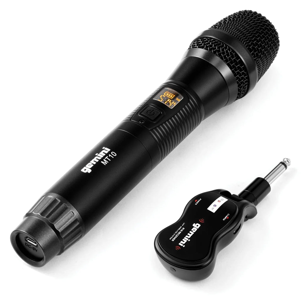 Gemini Dual 15" LED Bluetooth Powered Speaker & GMU-M100 UHF Single Wireless Microphone System, 843631170892