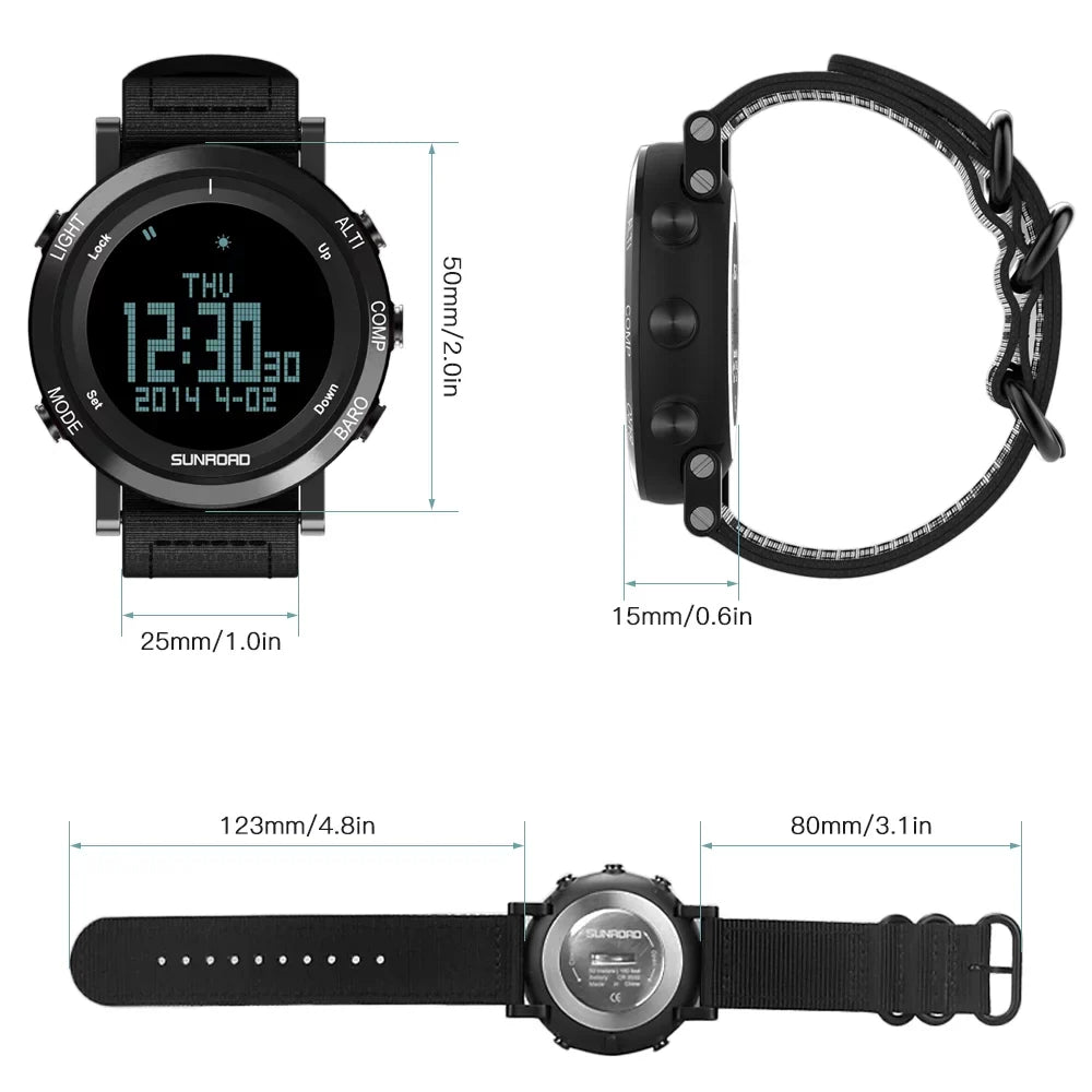 Barometer Altimeter Compass  climate Forecast Men Watch 50meters -immune Multifunctional Outdoor Sports Watch for Mountaineering Running Trekking Camping