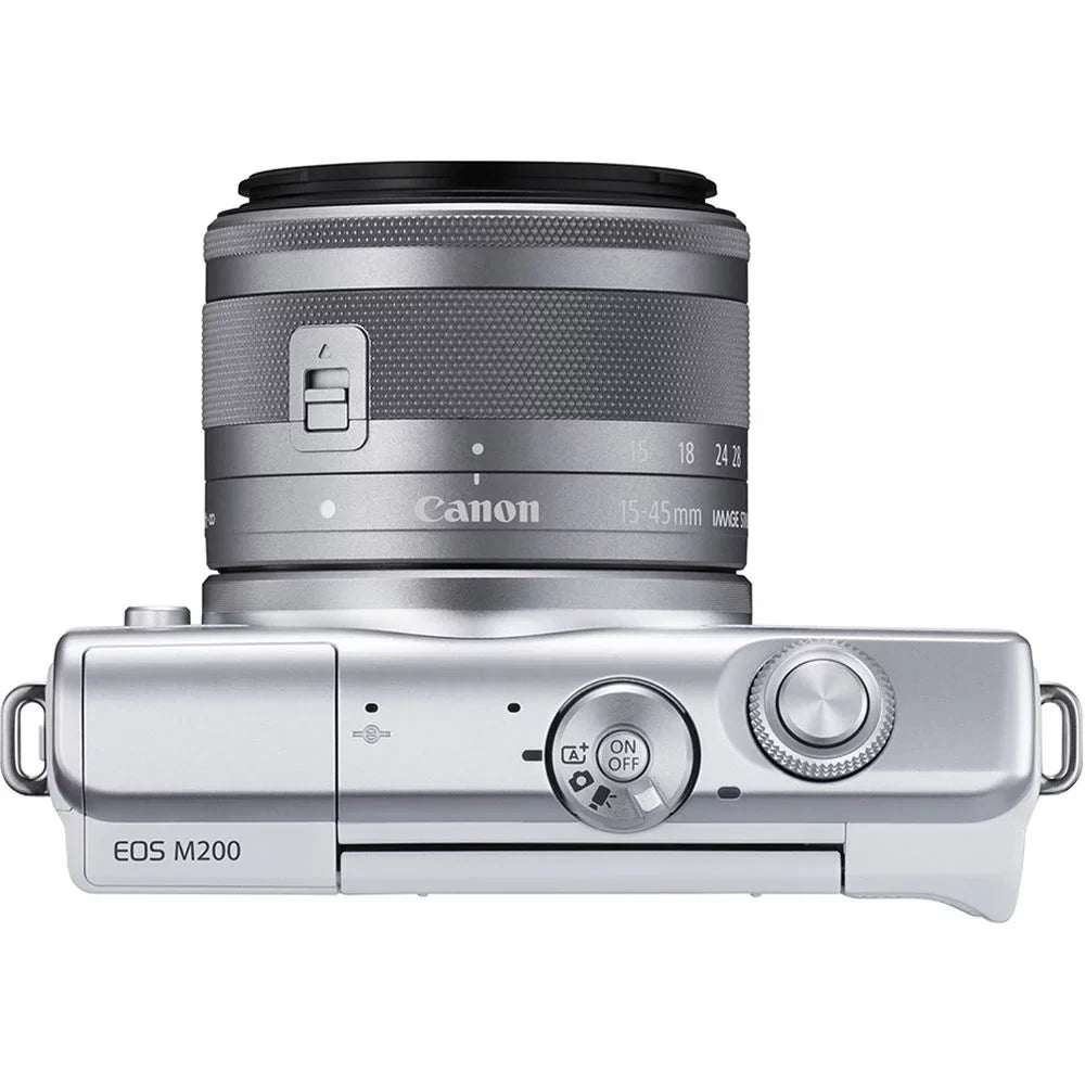 EOS M200 Mirrorless Camera with 15-45mm and 55-200mm Lenses (White) (3700C009) + 64GB Card + Charger + LPE12 Battery + Card Reader + Corel Photo Software + HDMI Cable + Case + More