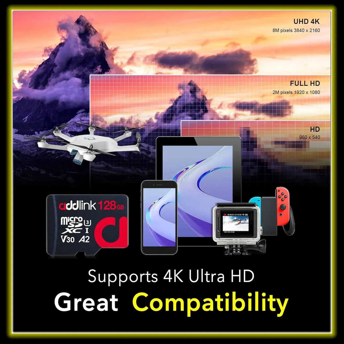 addlink roSDXC 128GB 2-Pack + Adapter UHS-1 U4 V30, matching for Android Smartphones, Camera, Dash Cam Tablets, Go
