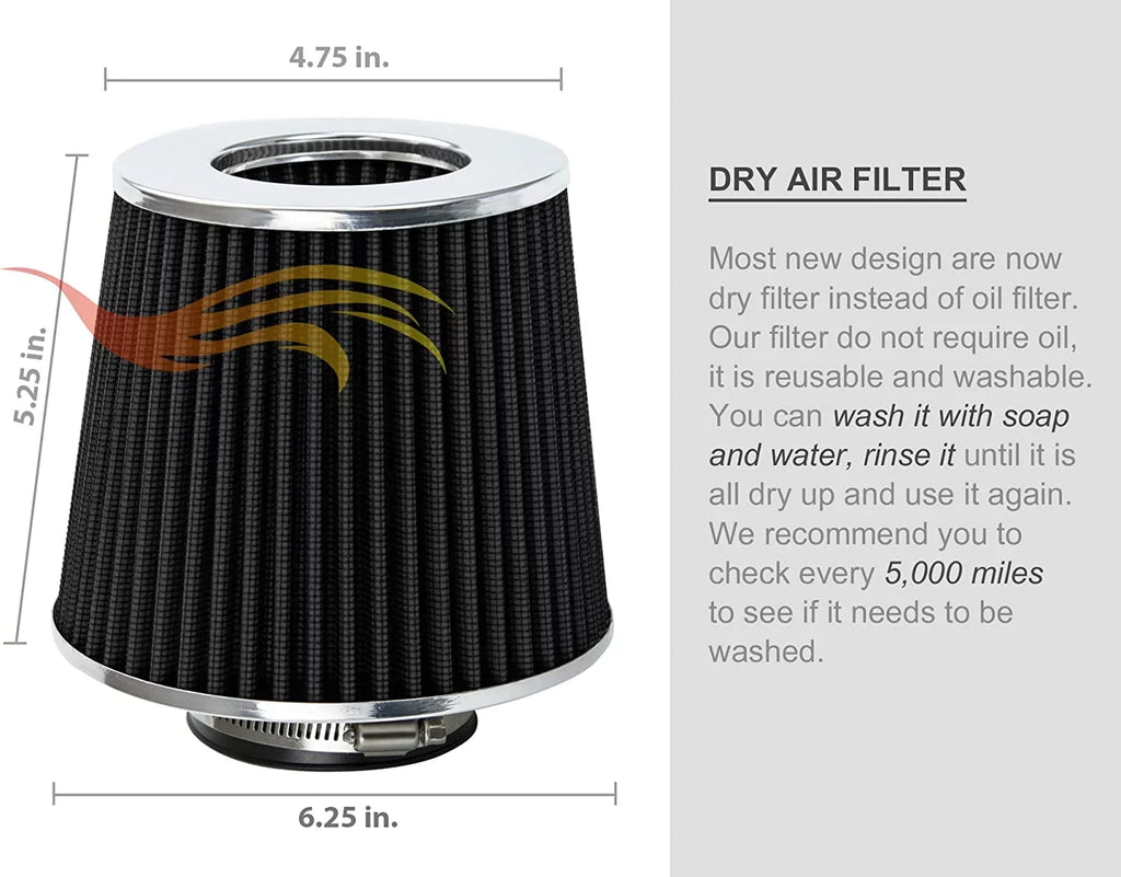 Rtunes Racing Short Ram Air Intake Kit + Filter Combo BLACK suitable For 03-10 Dodge Dakota 3.7L 4.7L â€¦